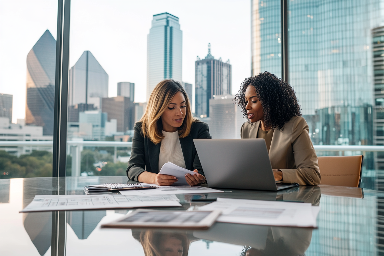 Real estate agent reviewing transaction documents with clients